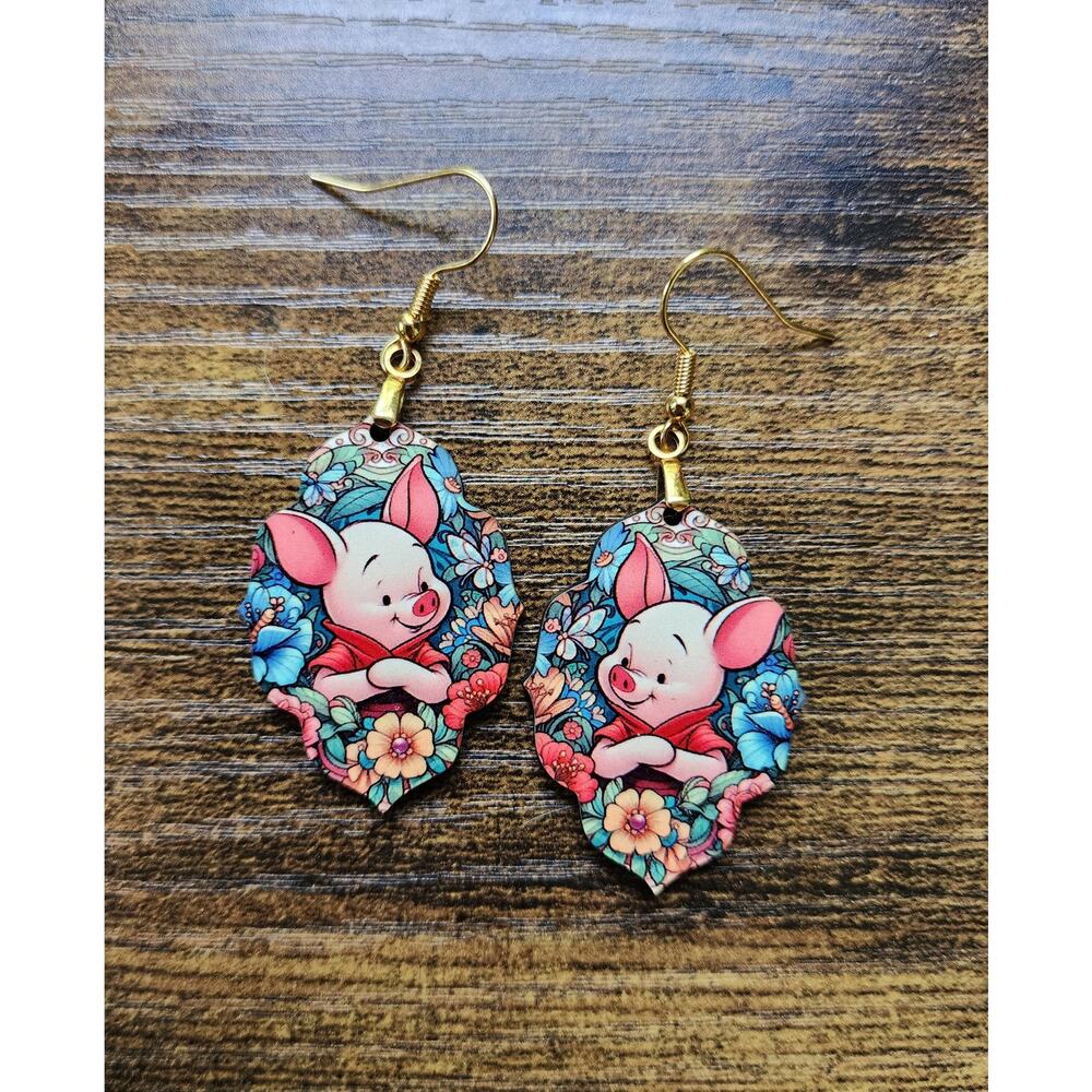 Cute Piglet Floral Earrings Winnie the Pooh